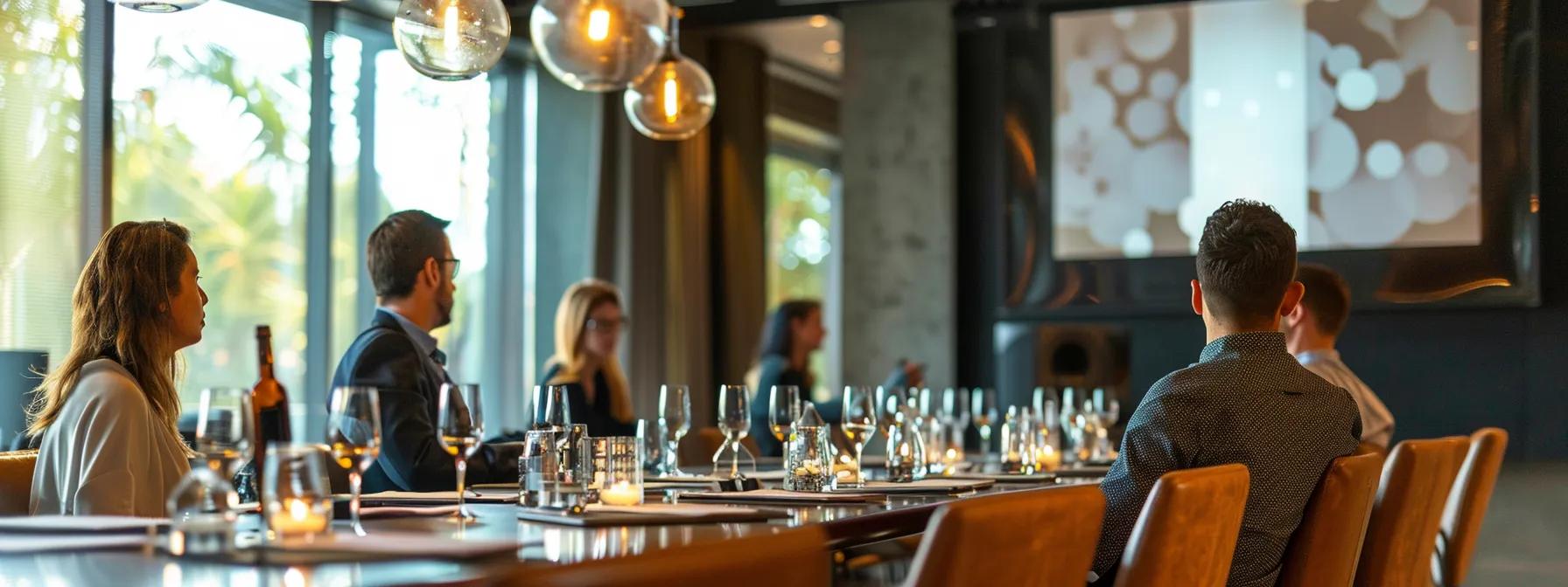 a dynamic workshop setting in a modern conference room, filled with engaged participants around a sleek table, immersed in a lively discussion on leadership strategies, illuminated by sophisticated overhead lighting.