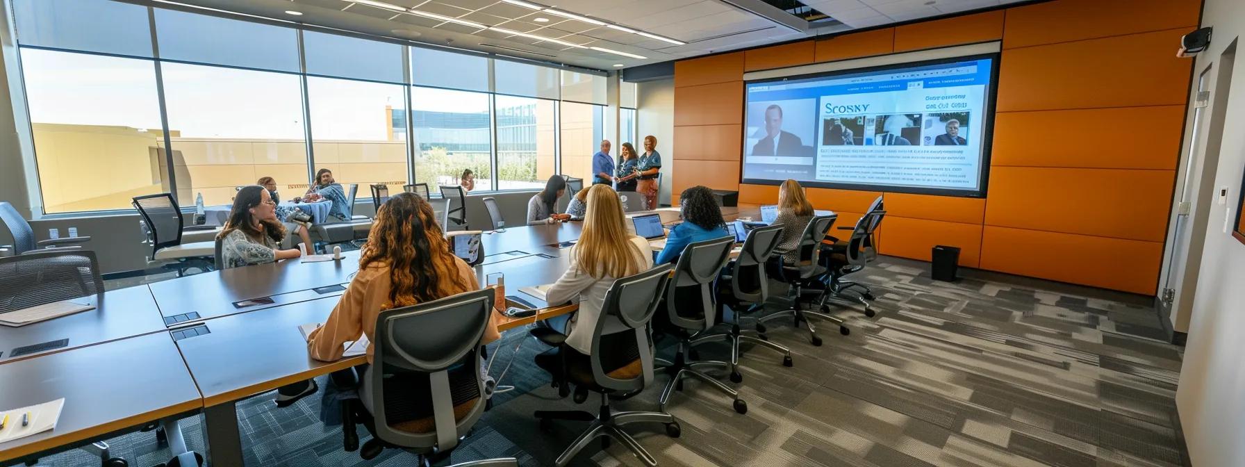 a dynamic training session in a sleek, modern conference room showcases executives engaged in a vibrant discussion, emphasizing resilience and leadership development through interactive learning.